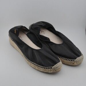 Viscata Barcelona Leather Espadrille Wedge 38 Black Excellent Made in Spain